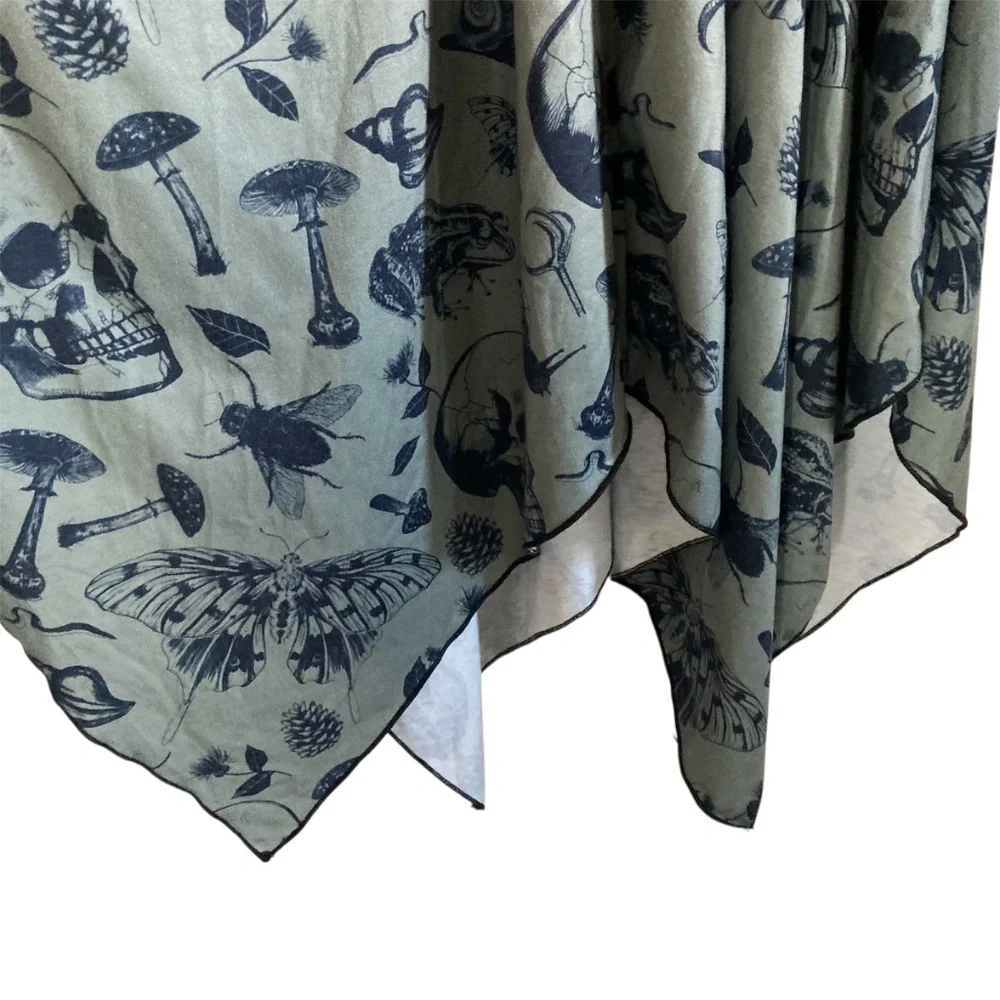 Shasilo Gothic Witchy Skull Print Sleeveless Handkerchief Sage Green Dress - Picture 6 of 9